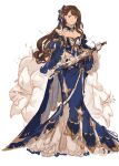  beatrix_(granblue_fantasy) blue_dress dress granblue_fantasy highres holding holding_sword holding_weapon long_hair looking_at_viewer shimatani_azu sword weapon 