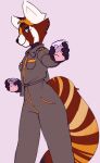  ailurid alcohol anthro atheletic beverage big_tail charlie_(razumi) clothing feminine_pose hi_res inviting jumpsuit male mammal markings military military_uniform offering_drink red_panda ring_(marking) ringtail sleepyscreen smile solo tail_markings uniform 