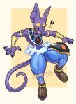 2022 4_fingers abstract_background animate_inanimate anthro armor beerus biped clothed clothing dan_saiyan digital_drawing_(artwork) digital_media_(artwork) domestic_cat dragon_ball dragon_ball_super ear_piercing exclamation_point felid feline felis fingers gauntlets glistening gloves hairless hairless_cat handwear inflatable living_inflatable long_tail male mammal open_mouth piercing rubber sharp_teeth simple_background solo sphynx_(cat) surprise teeth toony transformation yellow_sclera 
