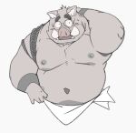  2022 anthro belly big_belly eyewear glasses humanoid_hands kemono male mammal moobs navel nipples overweight overweight_male simple_background solo suid suina sus_(pig) taro_heppoko wild_boar 