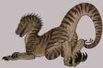  2022 anastasiyavb anus brown_body butt claws dinosaur dromaeosaurid feet female feral genitals looking_at_viewer looking_back nude paws pinup pose presenting presenting_hindquarters presenting_pussy pussy raised_tail reptile scalie solo theropod velociraptor 