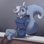  absurd_res anthro big_tail canid canine crossed_legs el-gallo female fox hair hair_over_eye hi_res lisa_(character) mammal one_eye_obstructed purple_eyes sitting solo space_station_13 