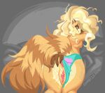  &lt;3 2022 anthro bedroom bedroom_eyes blonde_hair bodily_fluids breasts butt ch40t1c clothed clothing clothing_aside digital_media_(artwork) digital_painting_(artwork) female fluffy fluffy_tail genital_fluids genitals hair looking_at_viewer looking_back looking_back_at_viewer lying mammal messy_hair narrowed_eyes on_front panties panties_aside panties_down partially_clothed presenting procyonid pussy pussy_juice raccoon reaching_back rear_view seductive shaded simple_background smile smirk solo solo_focus spread_butt spreading stripes tan_body underwear underwear_aside underwear_down 