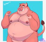  2022 absurd_res anthro belly big_belly exopaz hi_res humanoid_hands male mammal moobs navel nipples overweight overweight_male simple_background solo suid suina sus_(pig) wild_boar 
