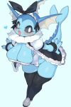  anthro anthrofied big_breasts blue_body breasts cleavage clothed clothing digital_media_(artwork) eeveelution female female_anthro generation_1_pokemon headgear looking_at_viewer nintendo pokemon pokemon_(species) pokemorph rikose solo thick_thighs vaporeon video_games 