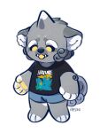  3:4 anthro asnnonaka black_clothing black_shirt black_t-shirt black_topwear blep blue_bottomwear blue_clothing blue_shorts bottomwear chibi clothed clothing dipstick_horn eyebrows fangs front_view full-length_portrait fur grey_body grey_fur grey_horn head_tuft hi_res horn male multicolored_horn overweight overweight_anthro overweight_male portrait ryuusei shirt shorts signature simple_background simple_eyes solo standing t-shirt tongue tongue_out topwear tuft white_background white_eyebrows white_horn yellow_eyes yellow_tongue 