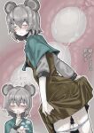  1girl animal_ears bangs blue_capelet blush brown_dress capelet closed_eyes closed_mouth clothes_lift colored_skin commentary_request cookie_(touhou) cross-section dress dress_lift egg egg_laying expressionless feet_out_of_frame grey_hair highres lifted_by_self man_(man-room) mouse_ears nazrin nyon_(cookie) panties panty_pull pussy_juice short_hair touhou translation_request underwear white_panties white_skin 