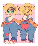  &lt;3 activision anthro belt blonde_hair breasts clothing coco_bandicoot crash_bandicoot_(series) eyewear fangs female footwear fur goggles green_eyes hair hi_res huge_thighs overalls shoes solo thick_thighs toto_draw video_games wide_hips 