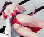  1girl ass back defeat fallen_down highres huge_ass long_hair panties pantyshot ponytail ryona shiranui_mai siriai sweat the_king_of_fighters thighs torn_clothes underwear very_long_hair 