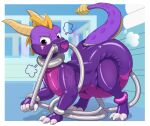  absurd_res activision all_fours anthro asphyxiation breath_play bunnykisses clothing diaper dragon hi_res male purple_body purple_eyes rubber rubber_clothing rubber_suit solo spyro_the_dragon video_games 