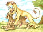  2002 anal anthro bodily_fluids cum doggystyle duo felid feline from_behind_position genital_fluids hand_holding kee kissing lion male male/male mammal mounting nature nature_background orgasm pantherine sex taur 