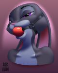  anthro baddataartist ball_gag bedroom_eyes bust_portrait disney ears_down female gag hi_res judy_hopps lagomorph leporid mammal narrowed_eyes pivoted_ears portrait rabbit seductive solo zootopia 