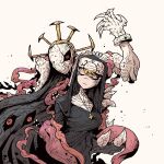  body_horror closed_eyes cross cross_necklace crown double_(skullgirls) extra_eyes h_g10_10 intestines jewelry long_tongue looking_at_viewer multiple_heads necklace nun red_eyes sharp_teeth skullgirls teeth tongue very_long_tongue 