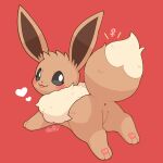  &lt;3 2018 anus blep brown_body brown_ears brown_fur brown_tail butt eevee female_symbol feral fur fur_tuft gender_symbol generation_1_pokemon head_tuft hi_res looking_at_viewer nintendo pawpads pink_pawpads pink_tongue pokemon pokemon_(species) red_background signature simple_background solo symbol tongue tongue_out tuft video_games wolfwithwing 