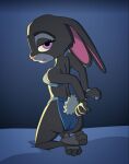  anthro baddataartist bdsm bed bedroom_eyes bondage bound bra clothing crossed_feet cuff_(restraint) disney female furniture handcuffs judy_hopps kneeling lagomorph leporid looking_at_viewer looking_back mammal metal_cuffs narrowed_eyes panties rabbit restraints seductive solo underwear zootopia 