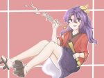  1girl hair_between_eyes happy highres holding holding_smoking_pipe komakusa_sannyo layered_clothes purple_eyes purple_hair sannkannshion smoking_pipe 