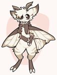  antennae_(anatomy) anthro arthropod brown_body brown_eyes brown_fur corvidcurse_(artist) featureless_crotch fur happy hi_res insect lepidopteran male moth pink_background signature simple_background smile solo wings 