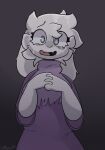  alternate_universe anthro bodily_fluids clothed clothing digital_media_(artwork) female fur green_eyes hi_res horrortale leftyscott open_mouth simple_background solo tears tongue toriel toriel_(horrortale) undertale undertale_(series) video_games white_body white_fur 