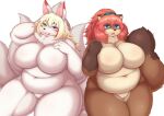  4_fingers 6_tails :3 anthro bedroom_eyes belly big_breasts biped black_nose blonde_hair blue_eyes blush breasts brown_body brown_ears brown_fur brown_nose brown_tail canid canine colored countershade_face countershade_legs countershade_torso countershading curvy_figure deep_navel digital_media_(artwork) dipstick_ears dipstick_tail duo eye_markings featureless_breasts female fingers fluffy fluffy_tail fox front_view fur genitals glistening glistening_body glistening_breasts glistening_fur gloves_(marking) green_eyes hair hand_behind_head hand_on_tail heterochromia hi_res holding_tail huge_breasts humanoid_hands inner_ear_fluff kemono licking licking_lips licking_own_lips long_hair looking_at_viewer mammal markings monotone_body monotone_ears monotone_fur monotone_hair monotone_tail multi_tail multicolored_body multicolored_ears multicolored_fur multicolored_tail narrowed_eyes navel neck_tuft nude open_mouth overweight overweight_anthro overweight_female pink_hair pink_inner_ear ponytail portrait pussy raccoon_dog red_ears red_markings seductive self_lick shaded shibaemonxsk simple_background sitting smile tail_markings tan_body tan_countershading tan_fur tan_inner_ear tan_inner_ear_fluff tanuki thick_thighs three-quarter_portrait three-quarter_view tongue tongue_out tuft two_tone_ears two_tone_tail voluptuous white_background white_body white_ears white_fur white_tail wide_hips 