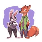  anthro big_breasts bigdad breasts canid canine cleavage clothed clothing disney duo female fox huge_breasts judy_hopps lagomorph leporid looking_at_another male mammal nick_wilde rabbit smiling_at_each_other zootopia 