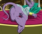 5_toes anthro barefoot bed beerus butt dragon_ball dragon_ball_super dragon_ball_z dragonballsuper feet foot_ninja15 furniture hi_res male sleeping soles solo toes 