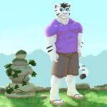  abs albino anthro clothed clothing digital_media_(artwork) felid fur hair looking_at_viewer male mammal muscular muscular_anthro muscular_male pantherine pecs smile solo tiger topwear tyberius_six white_body white_fur zachsroom 