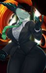  2022 5_fingers absurd_res blurred_background clothed clothing digital_media_(artwork) eyebrows faejunkie female fingers front_view hair hi_res humanoid long_hair looking_at_viewer midna necktie nintendo solo the_legend_of_zelda twili twilight_princess video_games 