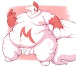  anthro areola balls belly big_belly big_butt blush bodily_fluids butt fat_rolls fluffy fluffy_tail full-length_portrait fupa fur generation_3_pokemon genital_fluids genitals hi_res huge_thighs leaking looking_at_viewer love_handles male moobs navel neck_tuft nintendo nipples obese overweight penis pokemon pokemon_(species) portrait precum radiowave red_body red_eyes red_fur simple_background sitting solo tail_grab thick_thighs tuft video_games white_body white_fur wide_hips zangoose 