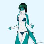  2022 5_fingers anthro bikini blacktip_shark breasts carcharhinus clothed clothing digital_drawing_(artwork) digital_media_(artwork) female fingers fish giannipapetti green_eyes green_hair hair hi_res lamnid lamniform mako_shark marine multicolored_body piper_(giannipapetti) portrait requiem_shark scalie shaded shark signature simple_background solo swimwear teal_body three-quarter_portrait 