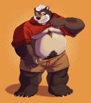  2022 absurd_res anthro arkross1999 beard belly big_belly brown_body bulge clothed clothing clothing_lift facial_hair hi_res humanoid_hands kemono male mammal mature_male moobs nipples overweight overweight_male shirt shirt_lift solo topwear ursid 