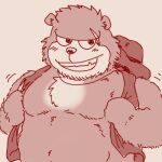  1:1 2022 anthro blush clothing hat headgear headwear kemono kumalino low_res male mammal overweight overweight_male run_aki sanrio scar simple_background solo ursid 