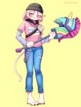  &lt;3 2022 absurd_res ambiguous_gender anthro bandolier barefoot bludgeon_(weapon) bottomwear clothing cloud_nine_(fortnite) denim denim_clothing epic_games feet female_(lore) fortnite full-length_portrait fur half-closed_eyes hi_res holding_object holding_weapon hoodie jeans jewelry joshopaisen melee_weapon meow_skulls_(fortnite) narrowed_eyes necklace pants pink_clothing pink_topwear portrait shaded simple_background soft_shading solo topwear torn_bottomwear torn_clothing torn_jeans torn_pants video_games wallet_chain weapon white_body white_fur yellow_background yellow_eyes 