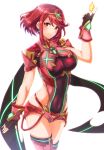  1girl bangs black_gloves breasts chest_jewel earrings fingerless_gloves gloves highres jewelry large_breasts pyra_(xenoblade) red_eyes red_hair red_shorts short_hair short_shorts shorts solo swept_bangs thighhighs tiara to_(tototo_tk) xenoblade_chronicles_(series) xenoblade_chronicles_2 