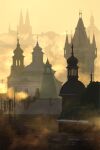  building chimney commentary_request cross day dome minami_koyogi no_humans original outdoors rooftop scenery spire yellow_sky 