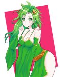  1girl aged_up breasts cleavage closed_mouth detached_sleeves earrings final_fantasy final_fantasy_iv green_eyes green_hair hair_ornament jewelry large_breasts long_hair looking_at_viewer rydia_(ff4) smile solo star_(symbol) star_earrings 