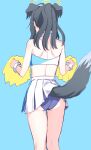  1girl animal_ears ass back bare_arms bare_shoulders black_hair blue_archive cheerleader cowboy_shot crop_top dog_ears dog_tail from_behind halo hibiki_(blue_archive) holding holding_pom_poms kumadano long_hair miniskirt official_alternate_costume pleated_skirt pom_pom_(cheerleading) simple_background skirt sleeveless solo standing tail 