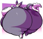  2022 anthro atsuineko belly big_belly big_breasts big_butt biped breasts butt digital_media_(artwork) domestic_cat felid feline felis female generation_4_pokemon hi_res huge_breasts huge_butt hyper hyper_belly hyper_breasts hyper_butt looking_back mammal nintendo pokemon pokemon_(species) purugly rear_view simple_background solo thick_thighs video_games wide_hips 