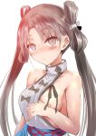  1girl backless_dress backless_outfit bangs bare_shoulders blush body_markings breasts brown_eyes brown_hair dress fate/grand_order fate_(series) grey_dress highres iyo_(fate) large_breasts long_hair looking_at_viewer nipples sen_(astronomy) solo very_long_hair 