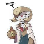  anthro beverage clothed clothing diamondshreddie gardevoir generation_3_pokemon hi_res lipstick makeup nintendo pokemon pokemon_(species) red_eyes simple_background solo video_games white_background 