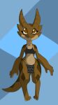  anthro black_clothing brown_body brown_eyes brown_scales brown_tail clothing eyelashes female hi_res kobold markings multicolored_body multicolored_scales multicolored_tail navel paws scales scalie solo squablodecomplash topwear wiggles_(squablodecomplash) 