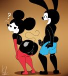  anthro anus balls black_body clothed clothing disney duo eyelashes genitals girly hi_res lagomorph lechugansfw legwear leporid male male/male mammal mickey_mouse mouse murid murine oswald_the_lucky_rabbit partially_clothed penis presenting presenting_anus rabbit rodent simple_background stockings 