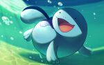  :d air_bubble black_eyes bubble commentary_request full_body happy light_rays looking_to_the_side naoki_eguchi no_humans open_mouth pokemon pokemon_(creature) quagsire smile solo tongue underwater 