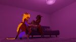  16:9 anthro cooperthevisorpup couch_sex female group group_sex hi_res humanoid living_room looking_pleasured male male/female nardoragon oral sex threesome trio widescreen 
