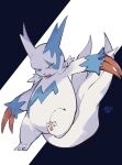  absurdres alternate_color claws commentary fang full_body highres leg_up looking_to_the_side no_humans open_mouth pokemon pokemon_(creature) shiny_pokemon signature solo symbol-only_commentary toukashi_(2tou9) white_fur zangoose 