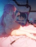  1boy 1girl absurdres ass bare_shoulders bed bed_sheet black_hair blue_shirt bone butt_crack cameltoe chinese_commentary english_text from_behind hair_between_eyes highres hiraga_saito holding holding_wand long_hair louise_francoise_le_blanc_de_la_valliere lying on_side panties picture_frame pillow pink_eyes pink_hair profile riding_crop shirt short_hair side-tie_panties sidelocks thighhighs underwear wand whiskers white_panties white_thighhighs wvo4851 zero_no_tsukaima 