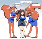  animal_humanoid anthro bare_legs big_breasts bottomwear breasts brown_body brown_fur brown_hair cleavage clothed clothing dialogue female fur group hair hi_res humanoid kojiro-brushard long_hair malkai_(malkaiwot) mammal mammal_humanoid rodent rodent_humanoid sciurid sciurid_humanoid shorter_female shorts size_difference speech_bubble squirrel_humanoid tape_measure trio 