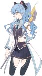  1girl achan_(blue_semi) animal_ears ao_no_kiseki blue_hair eiyuu_densetsu fake_animal_ears highres holding holding_weapon long_hair simple_background solo tio_plato weapon white_background yellow_eyes zero_no_kiseki 