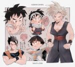  black_hair blonde_hair blue_bodysuit blush bodysuit child copyright_name crossed_arms crying crying_with_eyes_open dirty dirty_face dougi dragon_ball dragon_ball_z headband male_child male_focus muscular muscular_male pout s_3u saiyan_armor sash short_hair son_gohan spiked_hair streaming_tears super_saiyan super_saiyan_1 tears translation_request white_headband wristband 