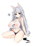  absurd_res animal_humanoid areola breasts cleavage clothed clothing female grey_hair hair hi_res humanoid kaedeno_yuu nipples panties simple_background sitting solo underwear white_background 