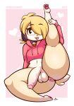  &lt;3 absurd_res anthro anus balls big_penis black_eyes blep blonde_hair bottomless butt canid canine canis clothed clothing domestic_dog genitals girly hair hi_res humanoid_genitalia humanoid_penis looking_at_viewer male mammal niko_(pkfirefawx) penis pkfirefawx raised_leg solo tongue tongue_out topwear 